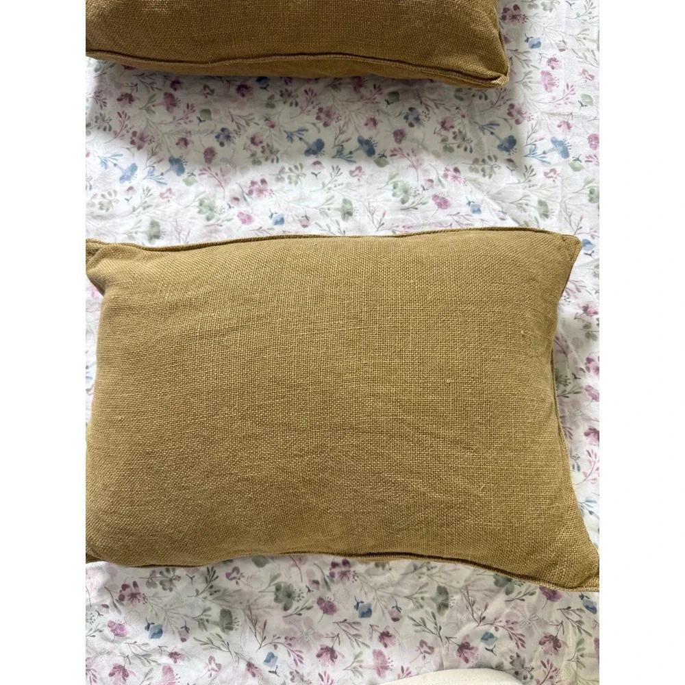 Restoration Hardware Lumbar Pillow Set of 2 12x18 Brown Heavy Belgium Linen Down